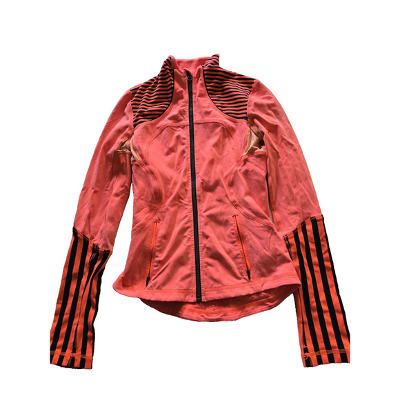 Lululemon Forme Jacket Classic Stripe Coral Black Stretch Size 4 Small - Picture 1 of 8